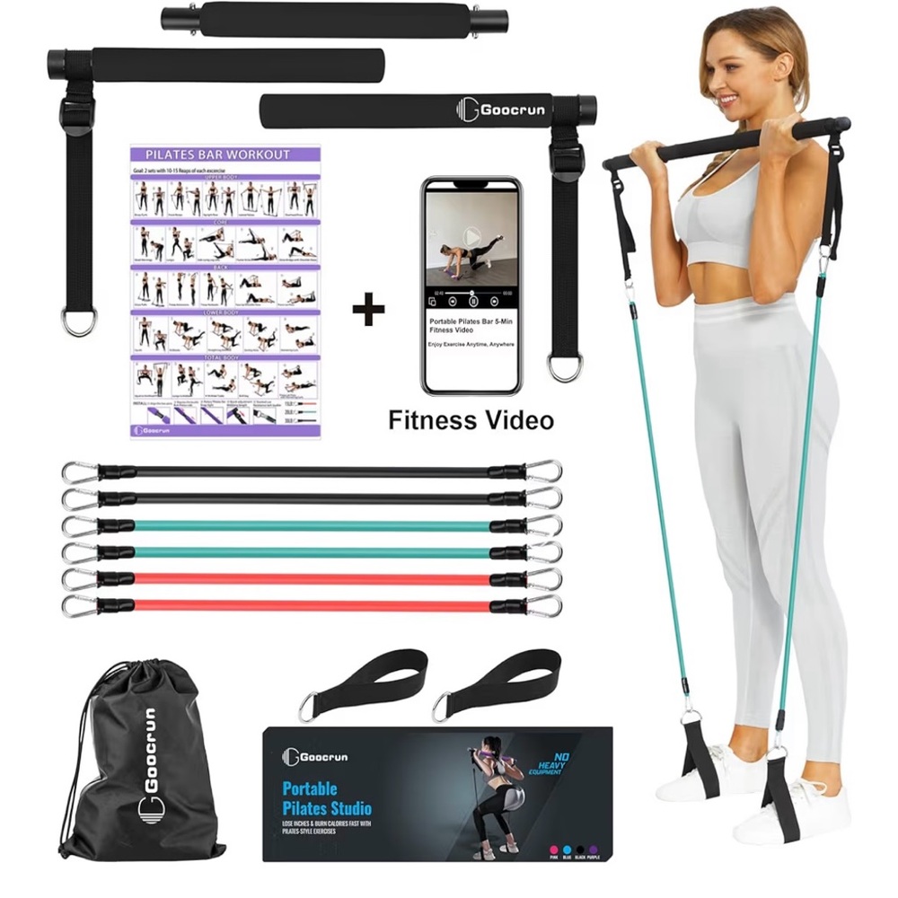Portable Pilates Studio with Resistance Bands - Black and Green